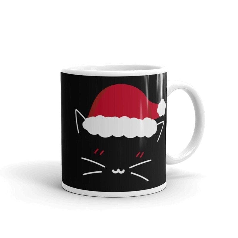Williamsmugstore Christmas Cat with santa hat, Ceramic Mug 11oz. santa hat mug.,gift for cat lovers,gift  for her