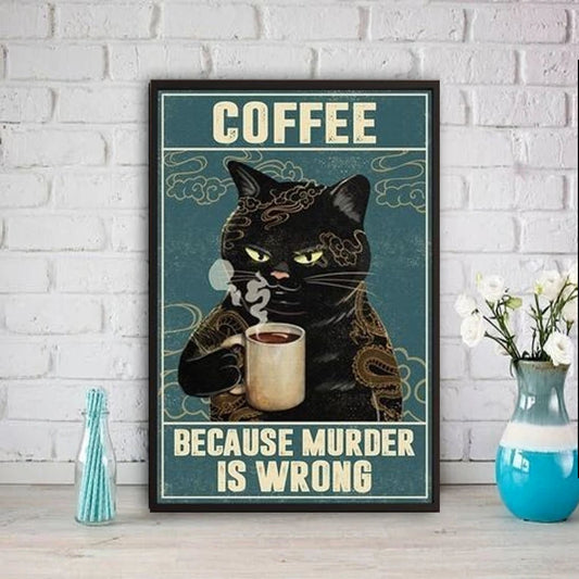 Williamsmugstore coffee because murder wall art poster,  cat art poster , Black Cat Wall Art