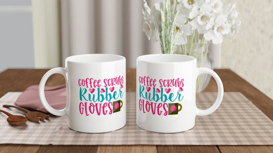 Williamsmugstore Coffee Scrubs and Rubber Gloves, Ceramic Coffee Mug, Gift Idea for Nurses