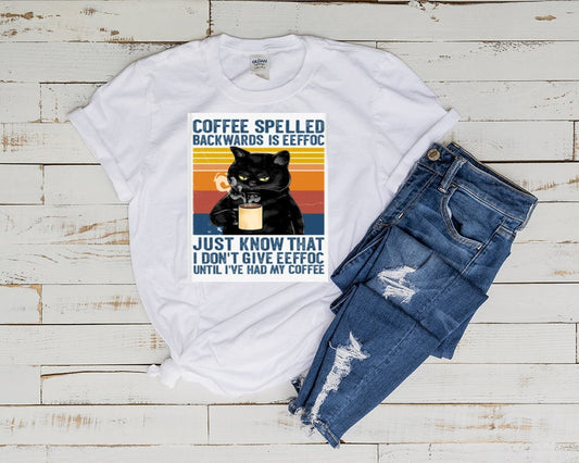 Williamsmugstore Coffee Spelled Backwards Is Eeffoc, Black Cat t shirt ,