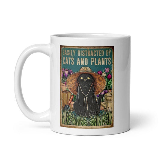 Williamsmugstore easily distracted by cats and plants  ,Black Cat coffee mug