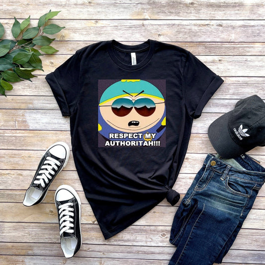 Williamsmugstore eric cartman - respect my authoritah  t shirt  , southpark t shirt , animated cartoon,90s t shirt ,gift for fans of southpark