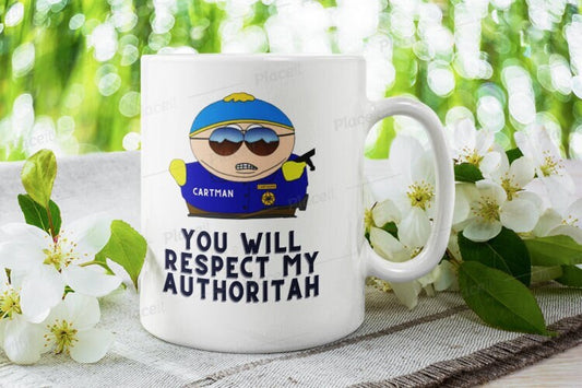 Williamsmugstore eric cartman you will respect my authority -southpark gifts,handmade southpark mug,southpark gifts, eric cop cartman mug,90s cartoon mug