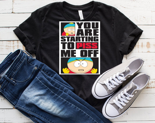 Williamsmugstore eric cartman-ypu startingto piss me off , southpark t shirt , animated cartoon,90s t shirt ,gift for fans of southpark