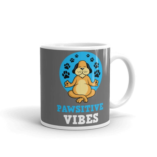 Williamsmugstore Grey / Blue pawsitive vibes yoga mug -positive vibes  only mug -dog doing yoga , yoga lover gift -yoga mug,