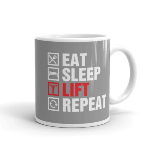Williamsmugstore Gym mug grey eat sleep lift repeat ,11oz coffee mug