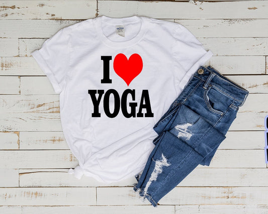 Williamsmugstore i love yoga t shirt  ,yoga lover gift,yoga typographgy ,spiritual shirt ,meditation t shirt,gift for yoga lovers