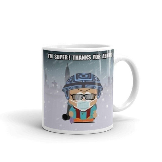 Williamsmugstore im super thanks for asking ,southpark , handmade ceramic southpark mug,90s animated cartoon,southpark gifts