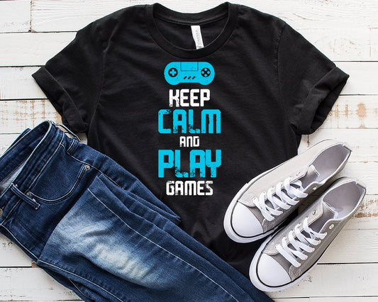 Williamsmugstore keep calm and play games    t shirt .gaming shirt funny. perfect gift for gamers