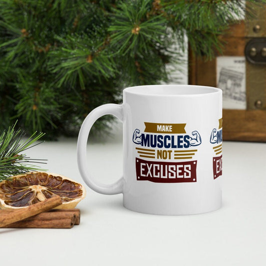 Williamsmugstore make muscles not excuses ,mug for gym lovers ,results not excuses -fitness mug - gym rat,motivational quote