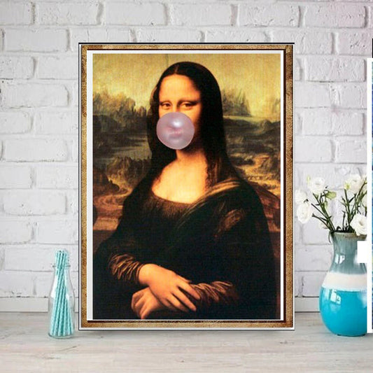 Williamsmugstore Mona Lisa  chewing bubblegum   printable  wall art, vintage wall art Original Oil Painting  , instant download,png file
