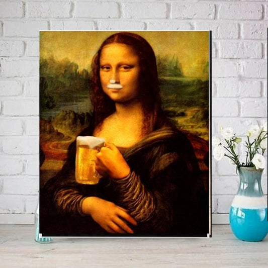 Williamsmugstore Mona Lisa  drinkin beer ,png  printable Original Oil Painting  Portrait Poster, Vintage Wall Art, Unique Gift