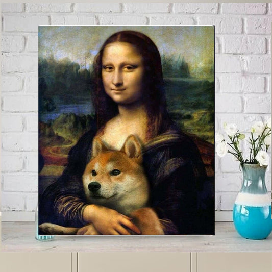 Williamsmugstore mona lisa holding a dog Print,Original Oil Painting  de vinci Portrait Poster, Vintage Wall Art, Unique Gift
