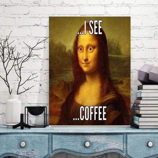 Williamsmugstore Mona Lisa  i see coffee Print, Original Oil Painting Cat Portrait Poster, Vintage Wall Art, Unique Gift