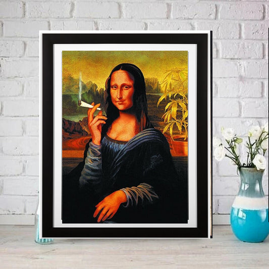Williamsmugstore Mona Lisa  smoking a joint , svg,png  printable Original Oil Painting, Vintage Wall Art