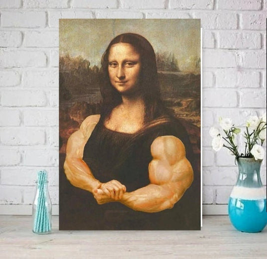 Williamsmugstore Mona Lisa  with muscles  Print, jpeg svg,png  printable Original Oil Painting Cat Portrait Poster, Vintage Wall Art, Unique Gift