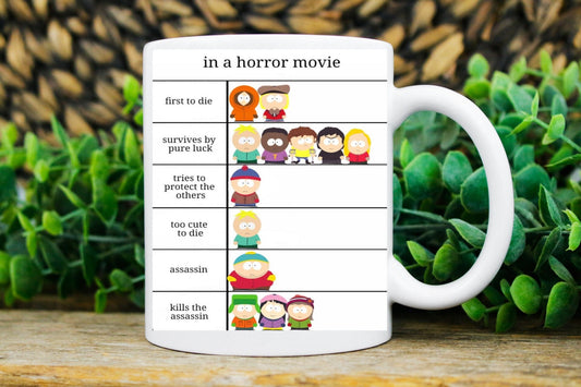 Williamsmugstore mug southpark  -in a horror movie ,handmade southpark mug,southpark gifts,cartman mug,90s cartoon mug,southpark cup gift