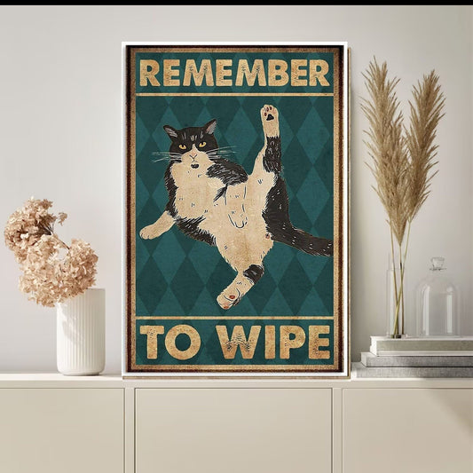 Williamsmugstore remember to wipe ,black cat-poster , Black Cat Wall Art - Black Cat Print -Black Cat Artwork - Home Decor