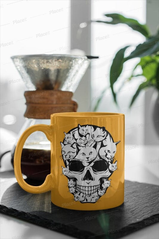 Williamsmugstore skull cat skeleton, ceramic cat skull mug ,cat skull coffee mug gift,halloween skeleton mug