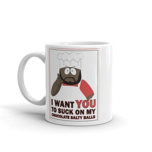 Williamsmugstore southpark chef suck on my salty balls   ,handmade southpark mug,southpark gifts,cartman mug,90s cartoon mug,southpark cup gift