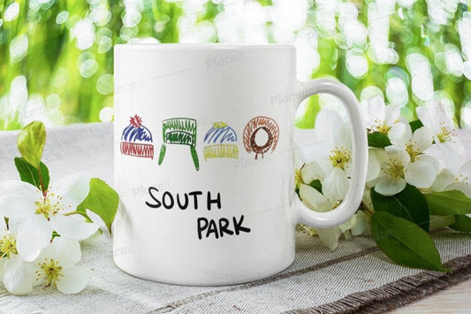 Williamsmugstore southpark hats  drawing  ,handmade southpark mug,southpark gifts,cartman mug,90s cartoon mug,coffee mug gifts
