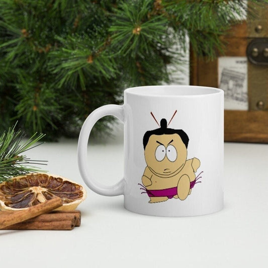Williamsmugstore SOUTHPARK MUG eric cartman as a sumo , handmade ceramic southpark mug,
