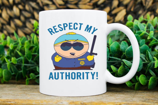 Williamsmugstore southpark mug ,eric cartman,respect my authoritah  ,90s animated cartoon,southpark mug  ,handmade southpark mug,cartman ,90s coffee mug