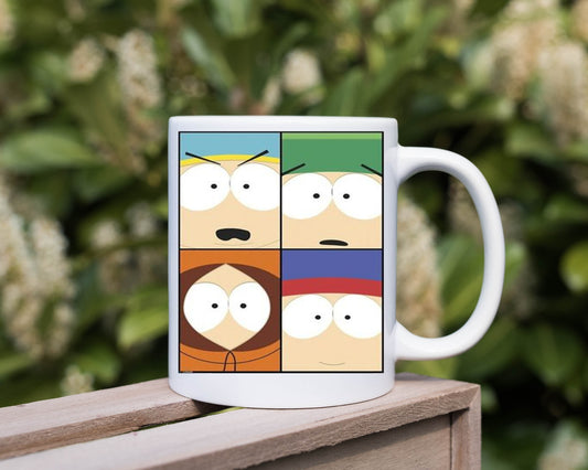 Williamsmugstore southpark portriat of characters ,handmade southpark mug,southpark gifts,cartman mug,90s cartoon mug,southpark cup gift