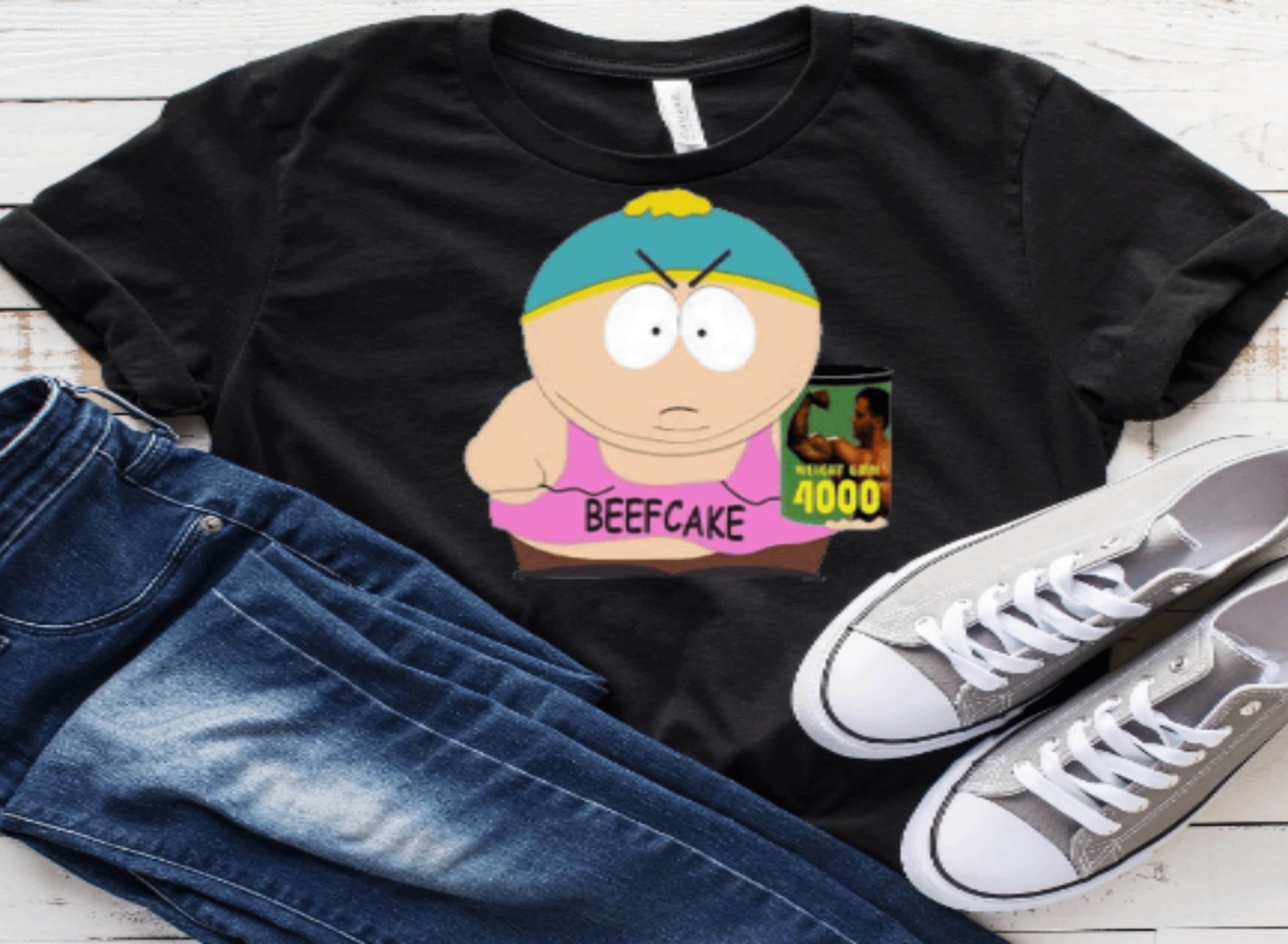 Williamsmugstore southpark shirt black eric cartman beefcake shirt, southpark t shirt