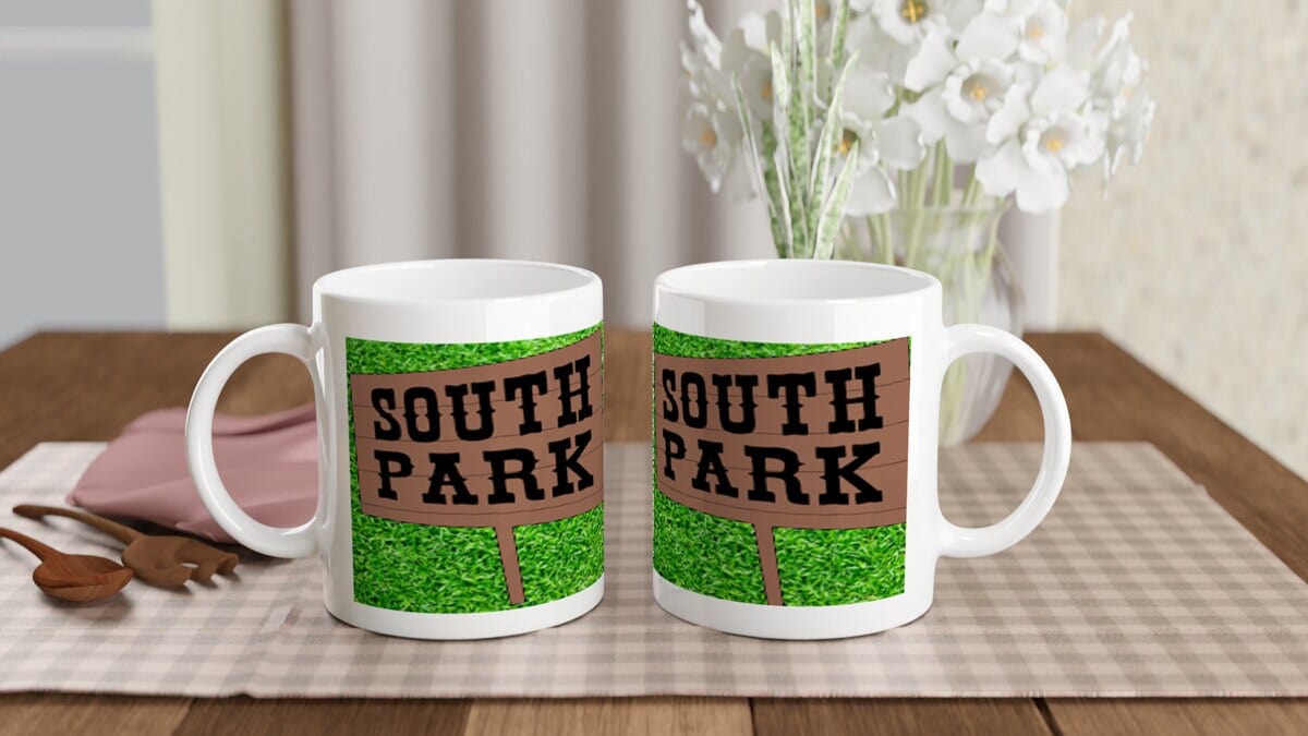 Williamsmugstore southpark sign post coffee mug, handmade ceramic southpark mug,