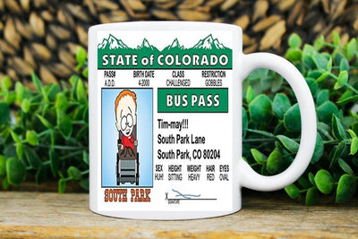 southpark timmy bus pass mug  ,handmade southpark mug,southpark gifts,timmy  mug,90s cartoon mug,southpark cup gifts