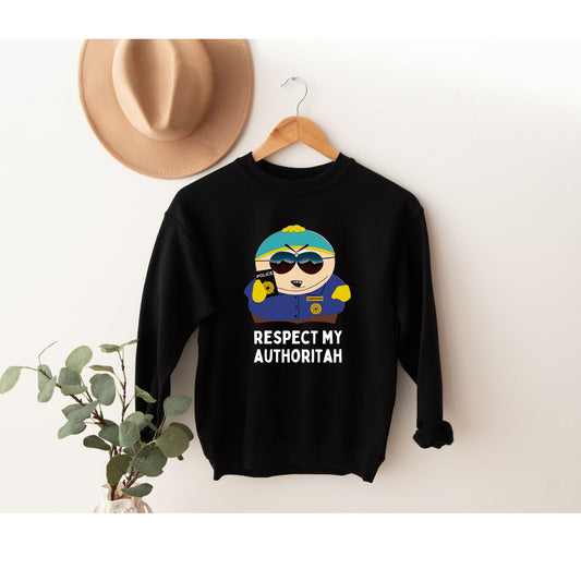Williamsmugstore Sweatshirt, black / s eric cartman respect my autoritah  sweatshirt ,eric cop,southpark