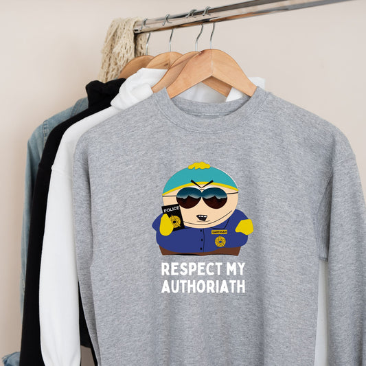 Williamsmugstore Sweatshirt, grey / s eric cartman respect my autoritah  sweatshirt ,eric cop,southpark