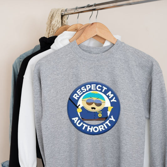 Williamsmugstore Sweatshirt, grey / s southpark respect my autoritah  sweatshirt,eric cartman