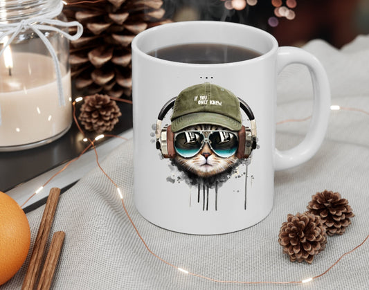 Williamsmugstore tabby cat coffee mug ,tabby cat with headphones ,Cat coffee mug , cat lover Gifts