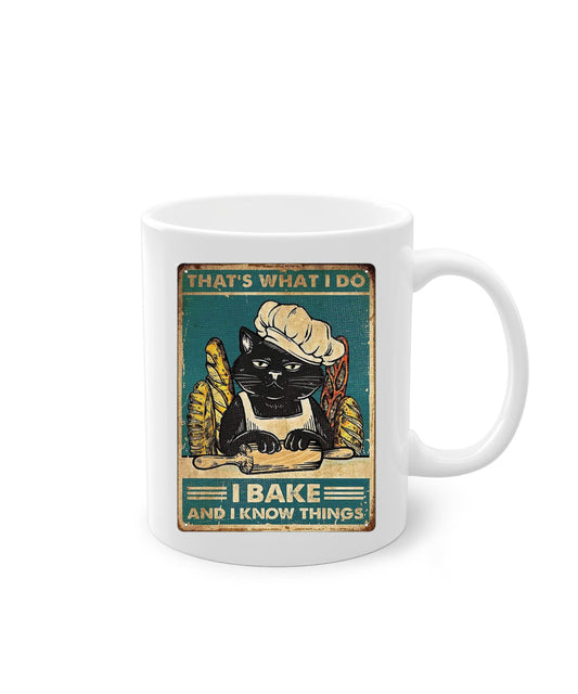 Williamsmugstore thats what i do i bake and i know things ,retro black cat funny cat painting ,Black Cat coffee, cat lover Gifts ,gift for cat owner