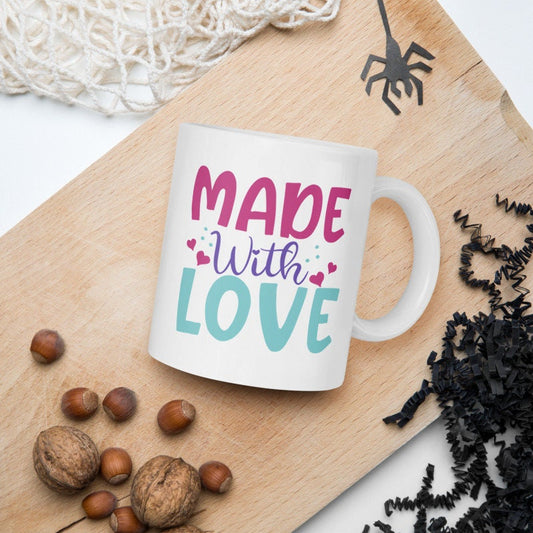 Williamsmugstore valentine mug made wth  love, happy valentines day,  valentines day gift  mug ,gift for her