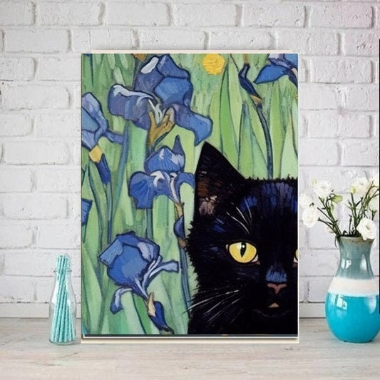 Williamsmugstore Van Goth Starry Night wit black cat  print,   van goth starry Night Poster | Starry Night Canvas |    cat-poster,  van goth  Wall Art