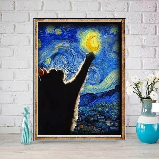 Williamsmugstore Van Goth Starry Night with black  cat print,   van goth starry Night Poster | Starry Night Canvas |  black   cat-poster,  van goth  Wall Art