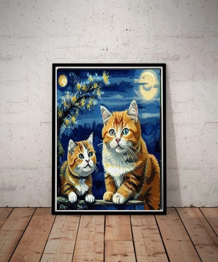 Williamsmugstore Van Goth Starry Night with ginger cats  ,  van goth starry Night Poster | Starry Night Canvas |  van goth poster,van goth  Wall Art