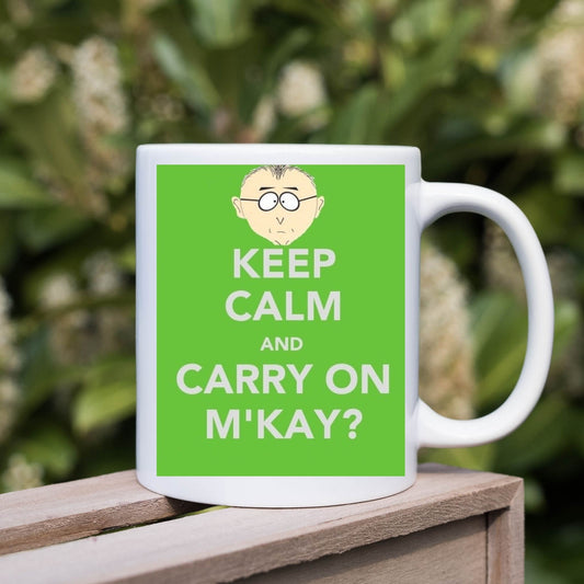 Williamsmugstore White southpark mr mc kay mug , keep calm and carry on  ok , friends mug ,90s animated cartoon,southpark mug gift,90s mug