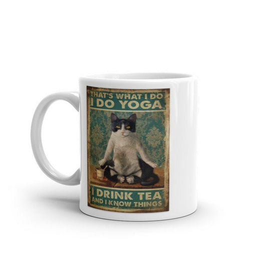 Williamsmugstore yoga cat thats whats i do  , i do yoga drink tea and know things ,smoking black cat,Black Cat coffee, cat lover Gifts ,gift for cat owner